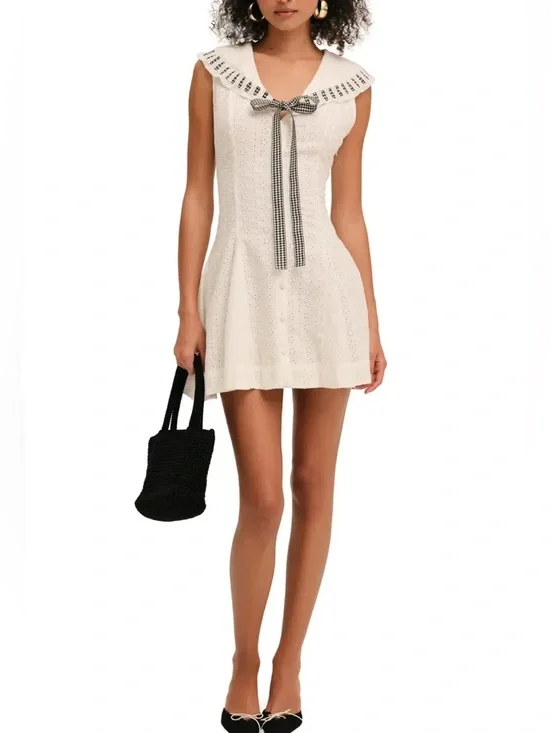 For Love and Lemons Rosie Ribbon Embroidered Cotton Mini Sundress in white - Picture 1 of 8